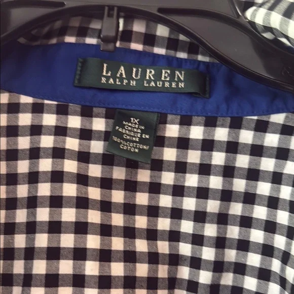 Ralph Lauren Black and White Checkered Shirt with Blue Trim - Picture 2 of 2